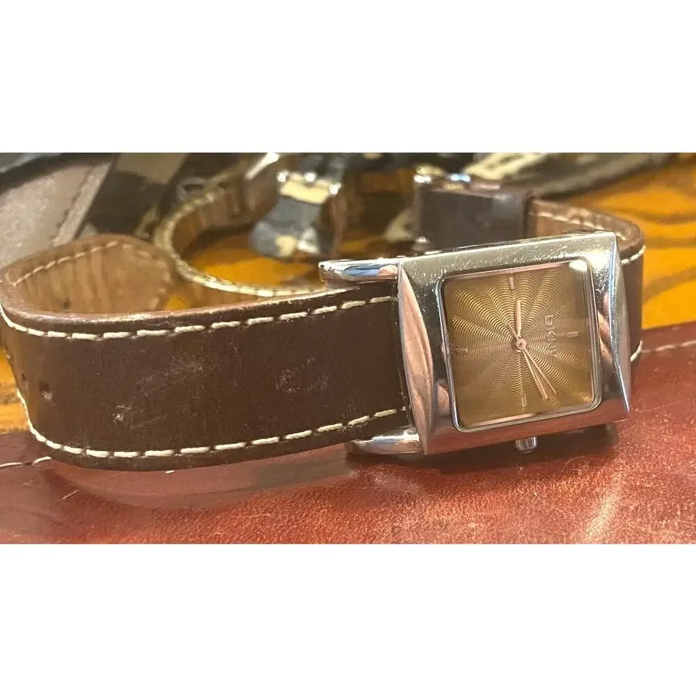 Women's DKNY Watch, Silver Tone with Champagne Tone Face, Leather Strap
